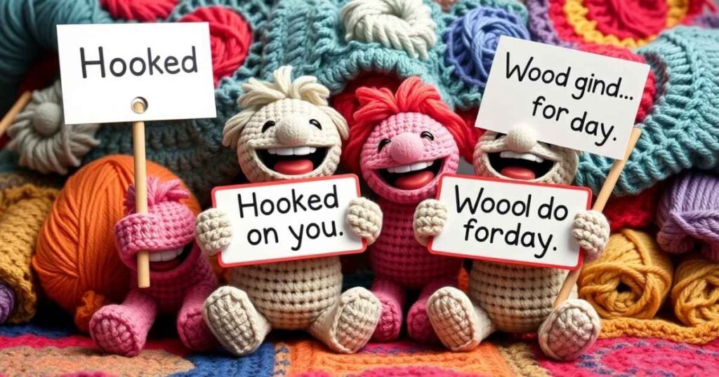 Silly crochet puns for social captions
